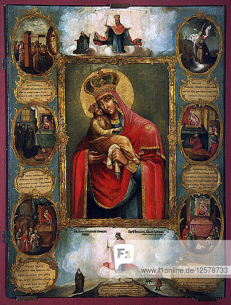 Gottesmutter Maria von Pochaev  russische Ikone  zweite Hälfte des 18. Jahrhunderts. Künstler: Unbekannt