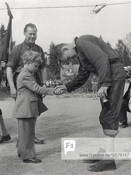 Crown Prince Carl Gustaf of Sweden at a prize-giving ceremony  Stockholm  Sweden  1953. Artist: Unknown