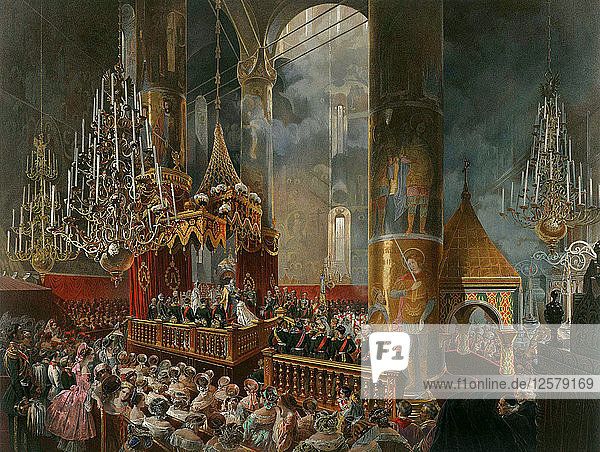 Die Krönung der Zarin Maria Alexandrowna von Russland  Moskau  1856. Künstler: Mihály Zichy