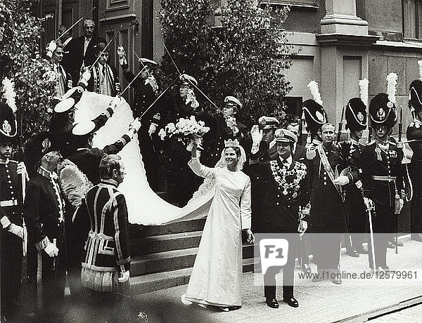 Die Hochzeit von Silvia Sommerlath und König Carl XVI. Gustaf von Schweden  Stockholm  19. Juni 1976. Künstler: Unbekannt