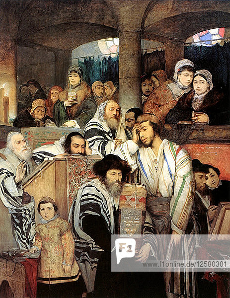 Juden beim Gebet in der Synagoge an Jom Kippur  1878. Künstler: Maurycy Gottlieb