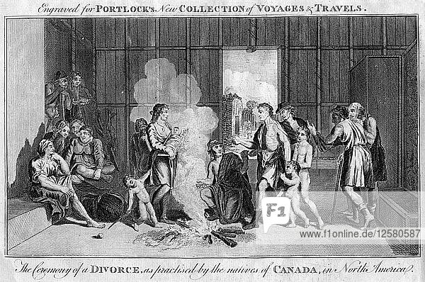 Die Zeremonie einer Scheidung  wie sie von den Ureinwohnern Kanadas in Nordamerika praktiziert wird  um 1760. Künstler: Unbekannt