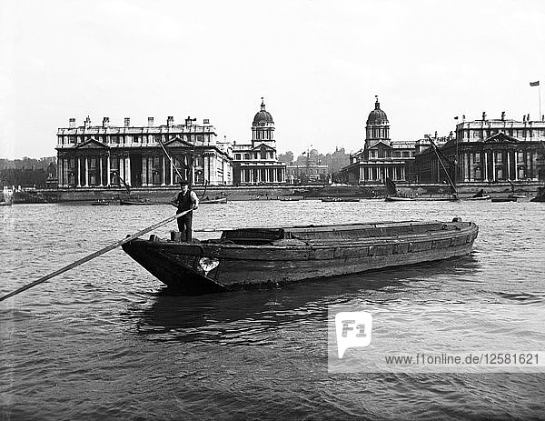 Wooden lighter and topsail barges on the Thames at Greenwich  London  c1905. Artist: Unknown