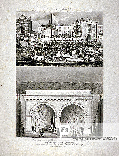 Two views of the Thames Tunnel  commemorating the visit by Queen Victoria  London  1843. Artist: T Brandon