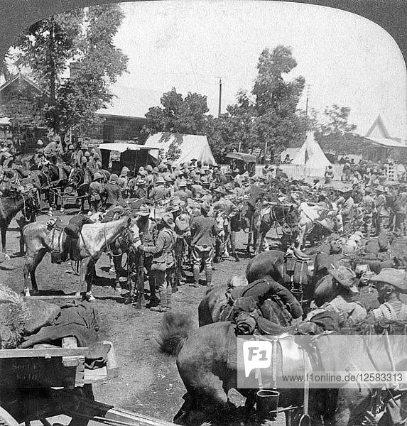 Ankunft von General Cronje in Modder River als Kriegsgefangener  Südafrika  Burenkrieg  1901. Künstler: Underwood & Underwood
