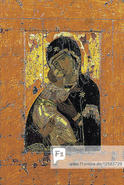 Die Jungfrau von Vladimir  byzantinische Ikone  frühes 12. Jahrhundert. Künstler: Unbekannt