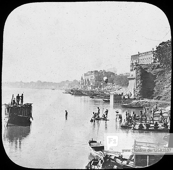 Bathing ghat at Benares  India  late 19th or early 20th century. Artist: Unknown
