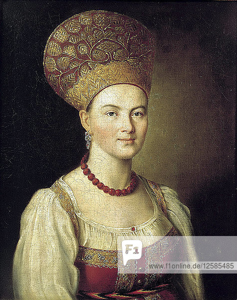 Weibliches Porträt in russischer Kleidung  1784. Künstler: Iwan Argunow