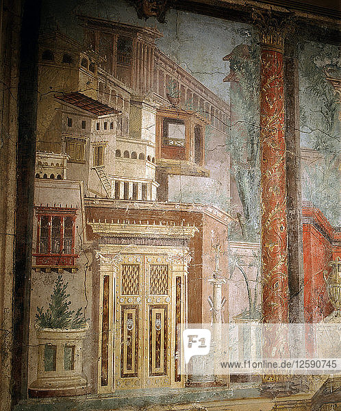 Fresco from a Villa at Boscoreale now part of a reconstructed Cubiculum in the Metropolitan Museum of Art.
