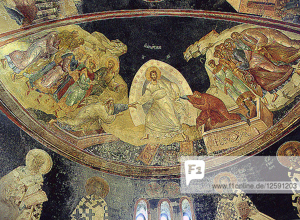 Dieses Fresko der 'Höllenfahrt'  Anastasis  befindet sich in der Apsis der großen Seitenkapelle der Kariye Djami  die Theodore Metochites Anfang des 14. Jahrhunderts an die Kirche anbauen ließ.