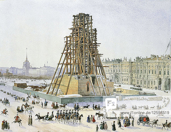 Die Alexandersäule im Baugerüst  1833.