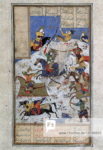 Die Schlacht zwischen Iranern und Turanern  16. Jahrhundert.