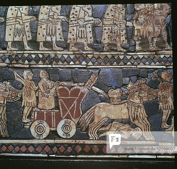 Detail of the Standard of Ur  showing a Sumerian War-Chariot  southern Iraq  about 2600-2400 BC. Artist: Unknown