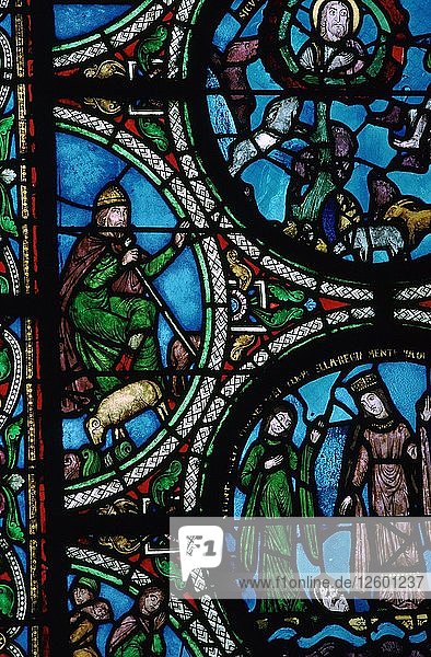Detail eines Glasfensters  das die Geschichte von Moses zeigt  12. Jahrhundert. Künstler: Unbekannt