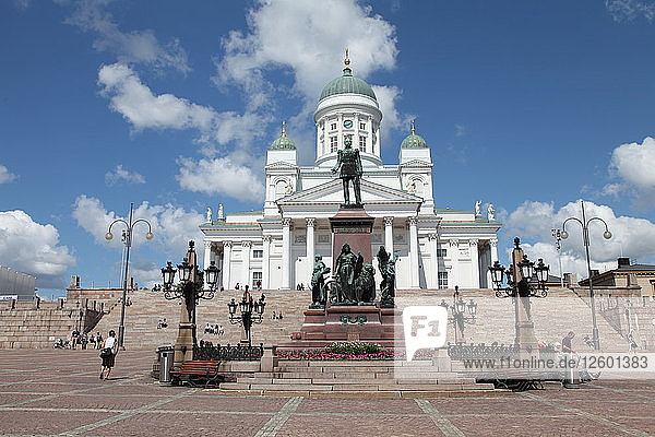 Lutheran Cathedral and the statue of Emperor Alexander II of Russia Helsinki Finland 2011. Artist: Sheldon Marshall