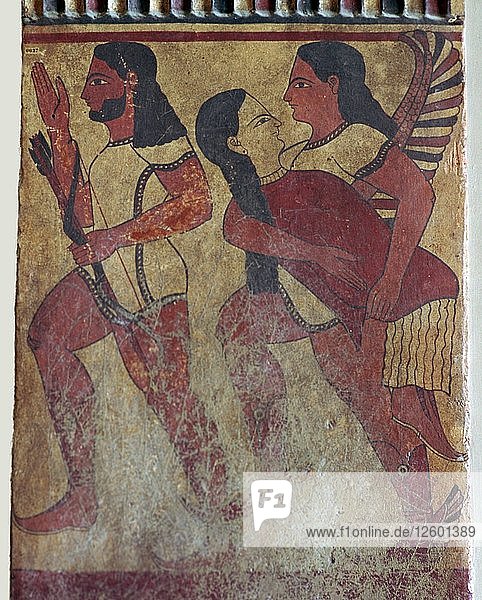 Etruskische Grabmalerei einer Furie  die die Seele eines Verstorbenen mit sich reißt  6. Künstler: Unbekannt