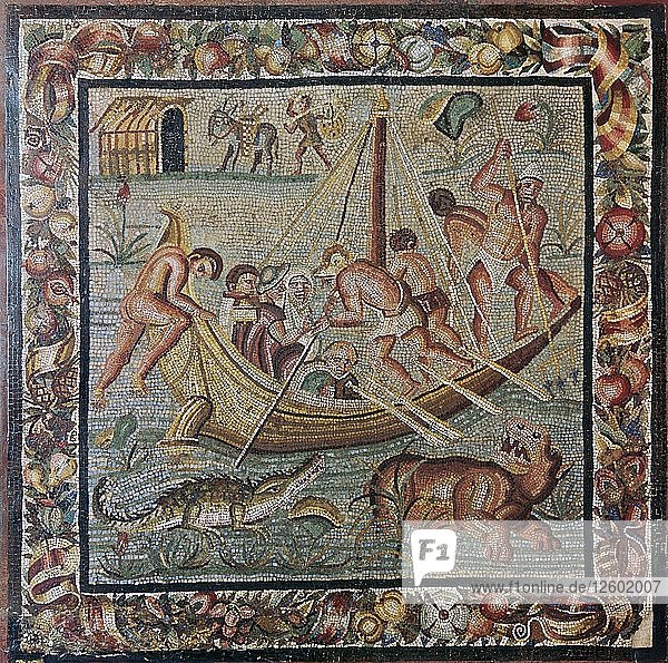 Roman wall mosaic of a ferry-boat  1st century. Artist: Unknown