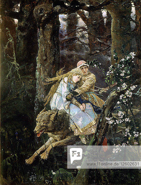 Zarewitsch Iwan reitet auf dem grauen Wolf  1889. Künstler: Viktor Mihajlovic Vasnecov