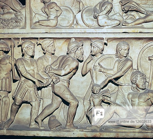 Frieze of Roman soldiers with Barbarian captives. Artist: Unknown