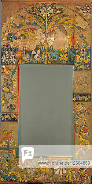 Mirror frame decorated with plants flowers and two women figures 1908. Artist: Bernard Émile (1868-1941)