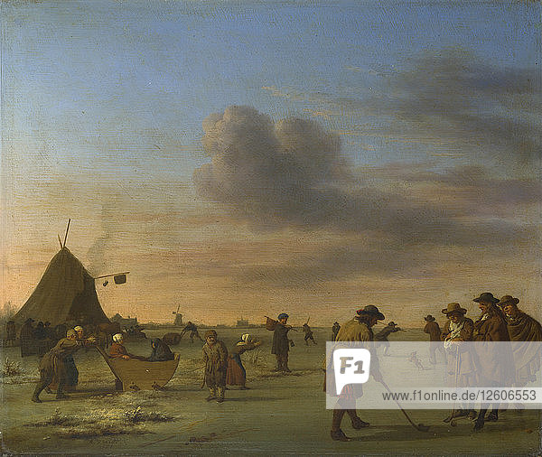 Golfer auf dem Eis bei Haarlem  1668. Künstler: Velde  Adriaen  van de (1636-1672)