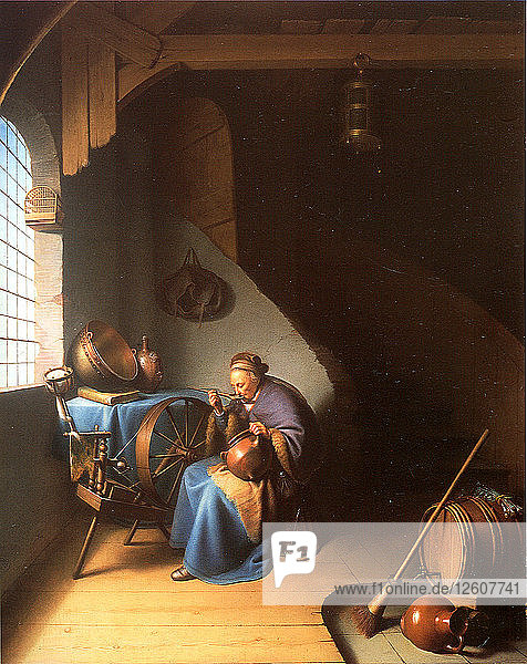 Interieur mit einer Frau  die Porridge isst. Künstler: Dou  Gerard (Gerrit) (1613-1675)