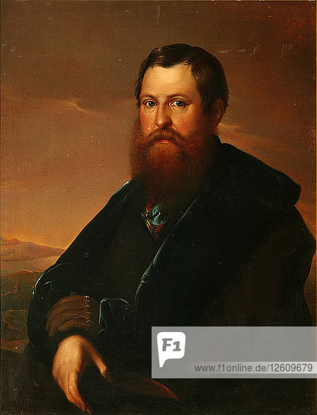 Porträt des Kaufmanns Pjotr Semjonowitsch Saposchnikow. Künstler: Sarjanko  Sergej Konstantinowitsch (1818-1870)