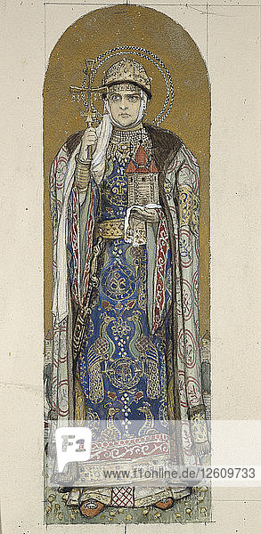 Heilige Olga  Prinzessin von Kiew (Studie für die Fresken in der St.-Wladimirs-Kathedrale von Kiew)  1884-1889. Künstler: Wasnezow  Viktor Michailowitsch (1848-1926)