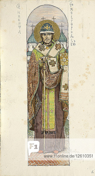 Heiliger Nikita  Bischof von Nowgorod (Studie für die Fresken in der St.-Wladimirs-Kathedrale von Kiew)  1884-1889. Künstler: Wasnezow  Viktor Michailowitsch (1848-1926)