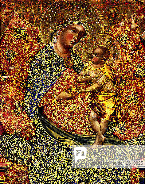 Thronende Madonna mit Kind und zwei Engeln. Künstler: Veneziano  Paolo (ca. 1330-ca. 1360)