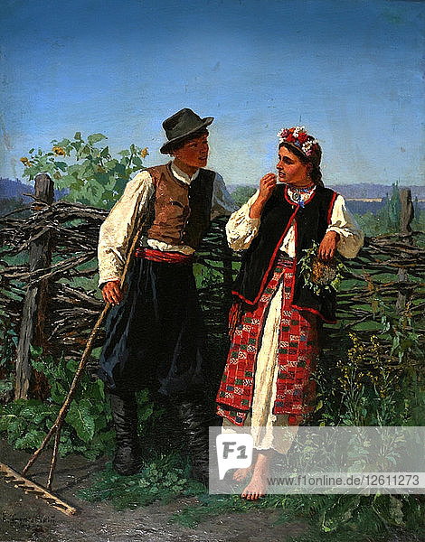 Am Flechtwerkzaun  1863. Künstler: Trutowsky  Konstantin Alexandrowitsch (1826-1893)
