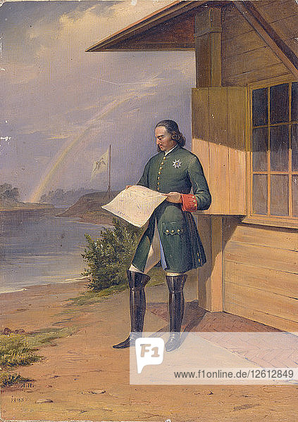Peter I. am Ufer der Newa  1843. Künstler: Iwanow  Anton Iwanowitsch (1818-1864)
