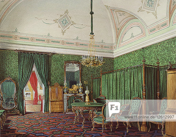 Die Innenräume des Winterpalastes. Das dritte reservierte Appartement. Ein Schlafzimmer  1873. Künstler: Hau  Eduard (1807-1887)