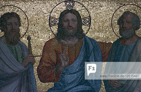 Early Christian mosaic of Christ with the Saints Paul and Peter  1st century. Artist: Unknown