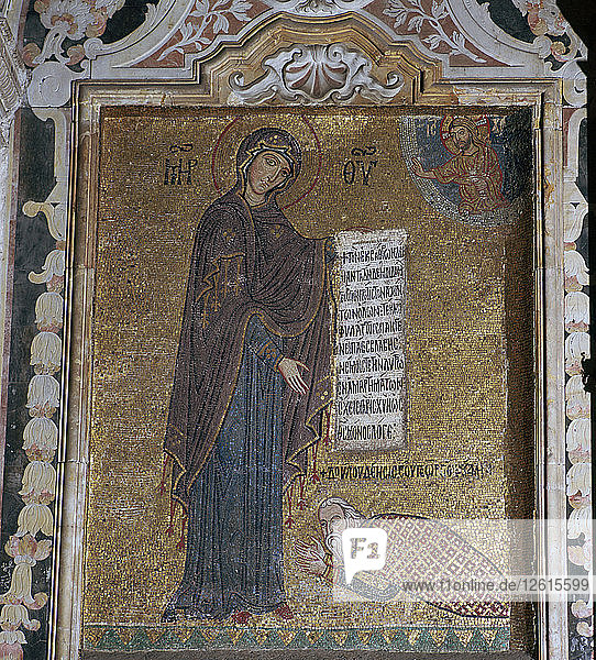 A mosaic of George of Antioch before the Virgin Mary  15th century. Artist: Unknown