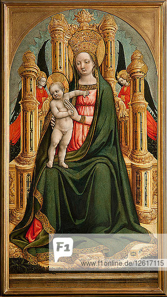 Die thronende Jungfrau mit Kind und zwei Engeln  um 1450. Künstler: Vivarini  Antonio (um 1440-1480)
