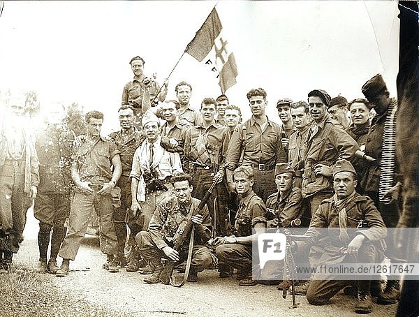FFI-Jäger und amerikanische Fallschirmtruppen  Frankreich  Zweiter Weltkrieg  1944. Künstler: Unbekannt