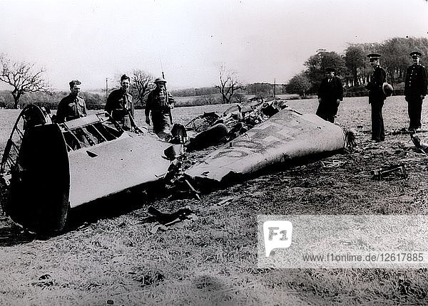 The wreckage of Rudolf Hesss Messerschmidt Bf 110 aircraft  Scotland  World War II  May 1941. Artist: Unknown