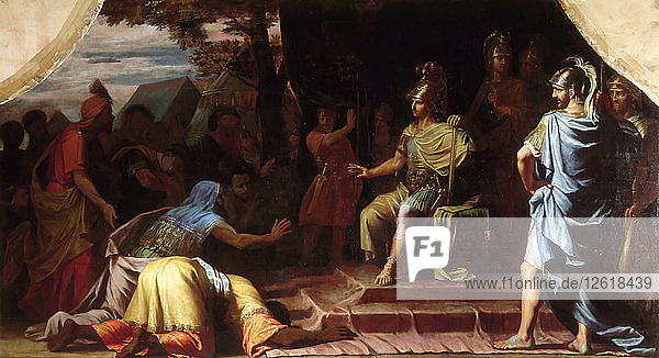 Alexander der Große erhält die Nachricht vom Tod des Gymnosophen Calanus durch Selbstverbrennung. Künstler: Champaigne  Jean-Baptiste de (1631-1681)