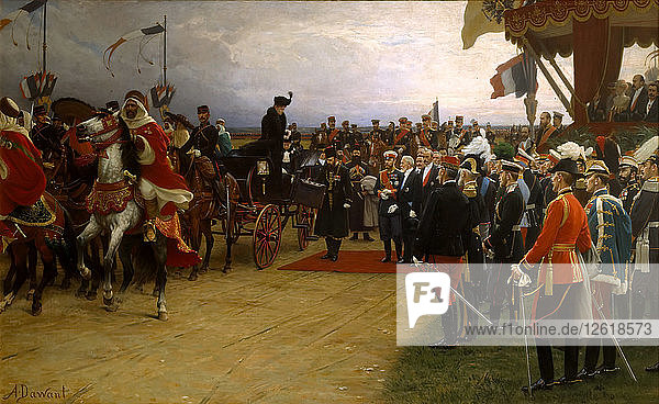 Präsident Emile Loubet empfängt Zar Nikolaus II. und Zarin Alexandra zu den Manövern in Betheny  Künstler: Dawant (1852-1923)