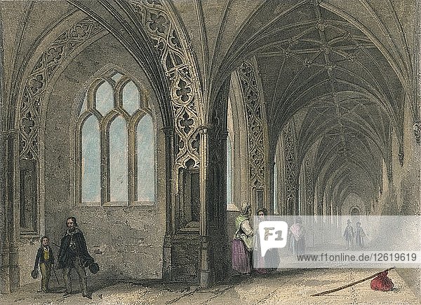 Kathedrale von Worcester. Der Kreuzgang  1836. Künstler: Henry Winkles