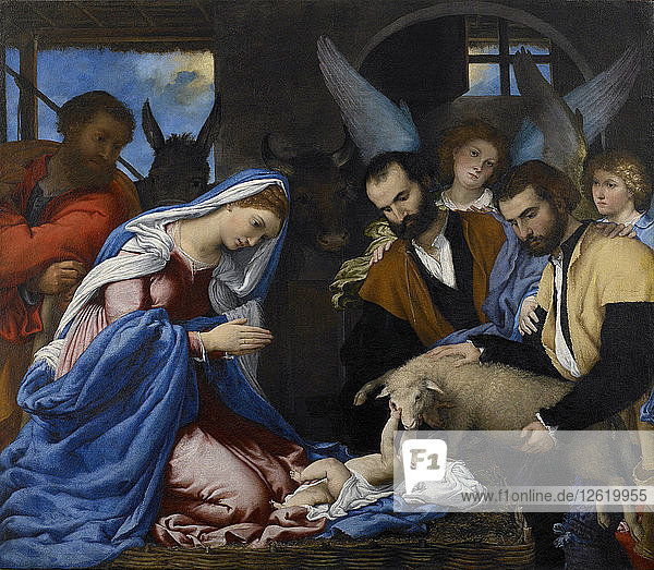 Die Anbetung der Hirten. Künstler: Lotto  Lorenzo (1480-1556)
