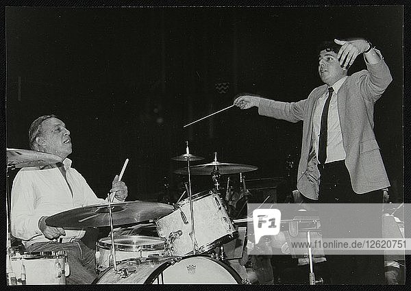 Buddy Rich and conductor Andrew Litton  Royal Festival Hall  London  June 1985. Artist: Denis Williams