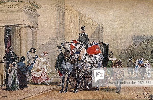 Damen beim Betreten ihrer Kutsche am Belgrave Square  19. Künstler: Eugene Louis Lami.