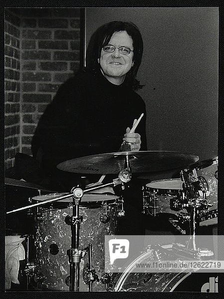 Drummer Pete Cater at The Fairway  Welwyn Garden City  Hertfordshire  15 December 2002. Artist: Denis Williams