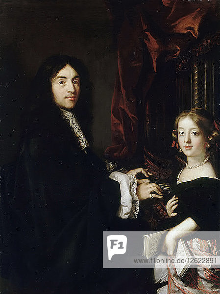 Porträt des Organisten Charles Couperin (1638-1678) mit seiner Tochter. Künstler: Lefèbvre  Claude (1632-1675)