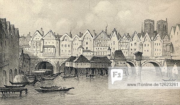 Die Pont Notre-Dame im Jahr 1560  1915. Künstler: Unbekannt.