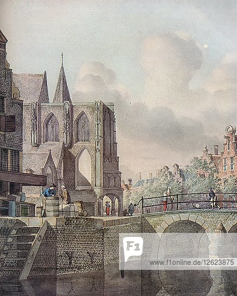 Continental River Scene with Bridge and Church  c18th century. Artist: Johannes Huibert Prins.