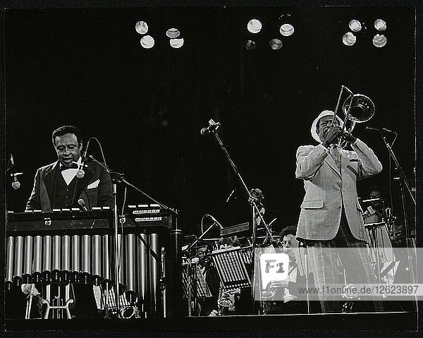 Lionel Hampton (vibraphone) and Al Grey (trombone) on stage at Knebworth  Hertfordshire  July 1982. Artist: Denis Williams