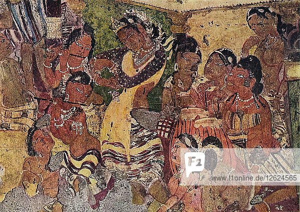 Wandmalerei aus den Höhlen von Ajanta  um 480. Künstler: Unbekannt.